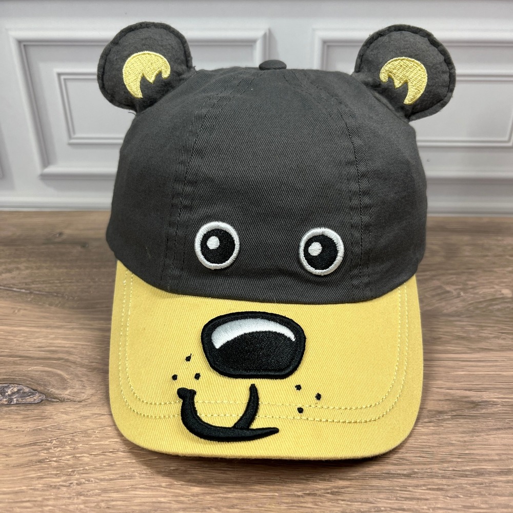 Kids Bear Baseball Cap ‎ Lost Lake Resort OS Grey Yellow 3D Ears Embroidered Hat
